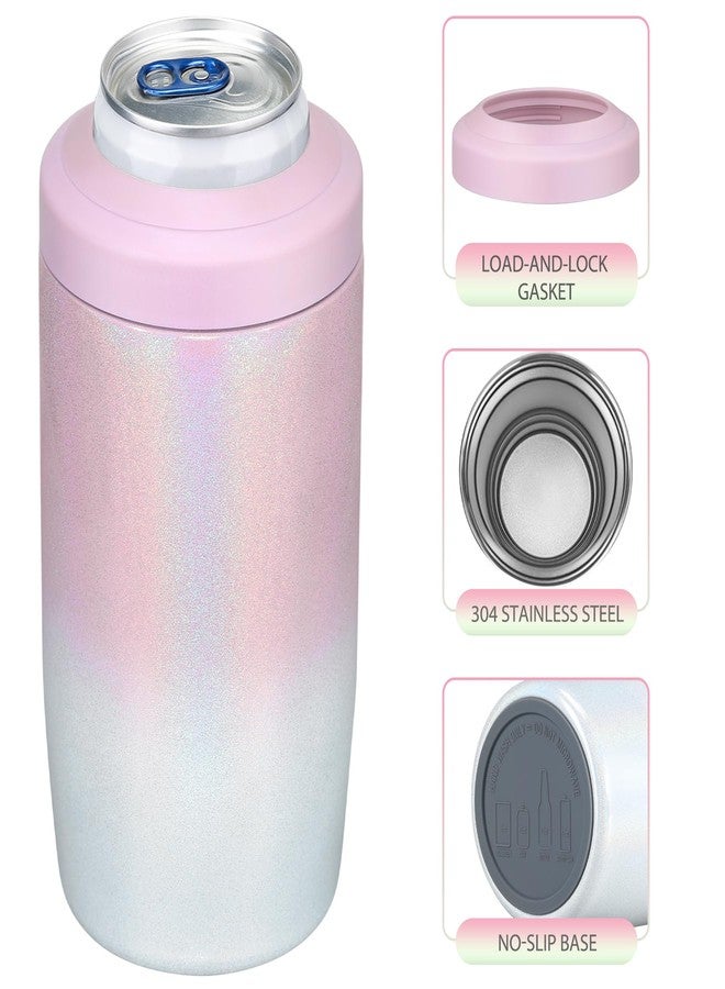 MAXSO Slim Can Cooler, 4-in-1 Double Walled Stainless Steel Insulated Beer Can Holder, Works With All 12 Oz Cans,Bottles & As A Pint Cups - Gradual Pink White - Image 4