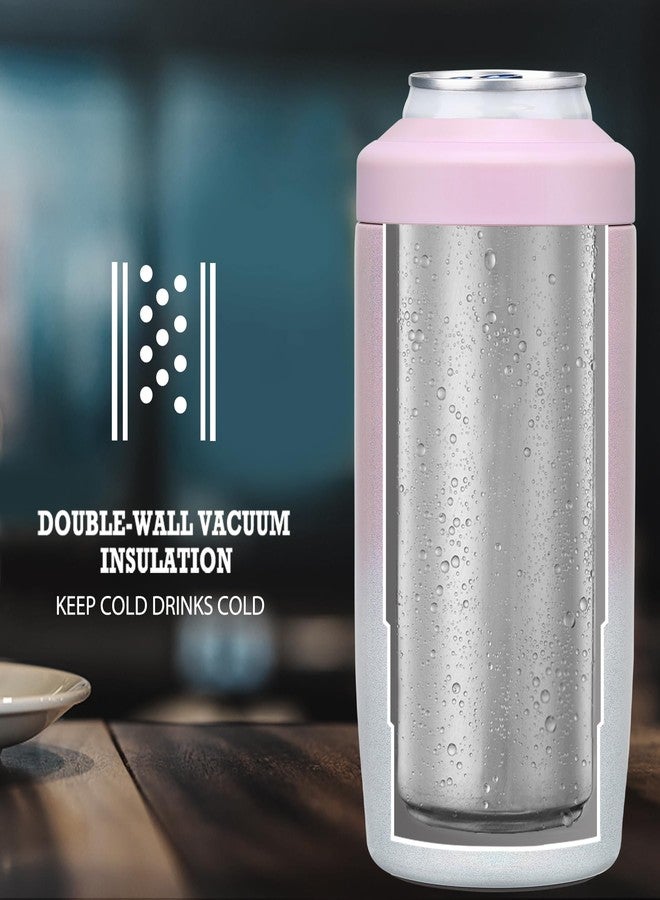 MAXSO Slim Can Cooler, 4-in-1 Double Walled Stainless Steel Insulated Beer Can Holder, Works With All 12 Oz Cans,Bottles & As A Pint Cups - Gradual Pink White - Image 2