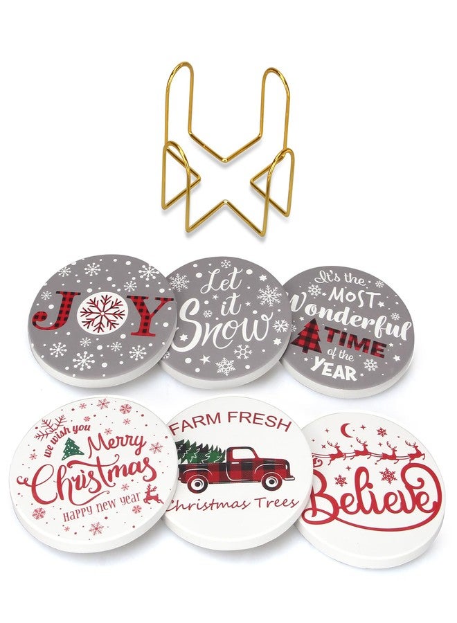 Renawe 6 Pcs Ceramic Christmas Coasters Absorbent Drink Coasters with Holder Cute Xmas Coaster Set Decorative Coffee Table Decor Coaster Funny Christmas Decoration Housewarming Gift Festive Cup Coasters - Image 5