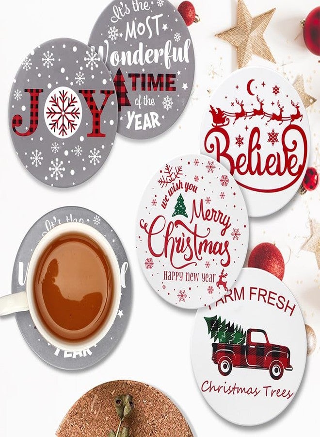 Renawe 6 Pcs Ceramic Christmas Coasters Absorbent Drink Coasters with Holder Cute Xmas Coaster Set Decorative Coffee Table Decor Coaster Funny Christmas Decoration Housewarming Gift Festive Cup Coasters - Image 2