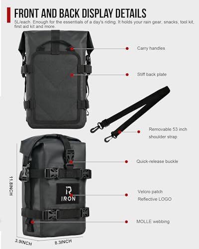RIDEIRON Motorcycle Crash Bar Bag Waterproof 5L*2pcs Bumper Duffel Side Bags with Shoulder Strap Tail Bag Luggage Dry Tool Carry PVC Travel Hiking - Image 4