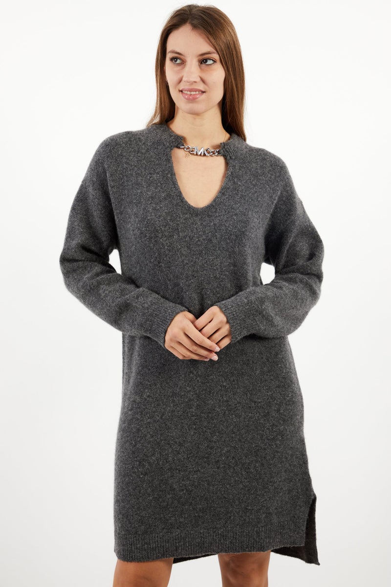 Michael Kors Women Knitted Long Sleeve Sweater Dress, Berby Heather - Image 1