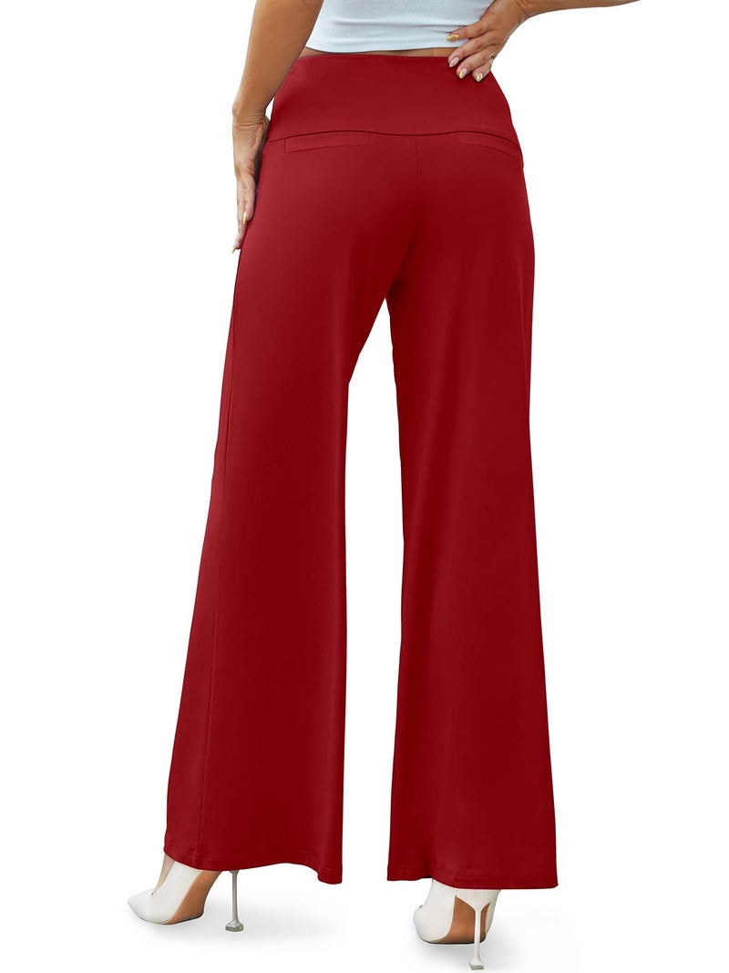 Arolina Women's Stretchy Wide Leg Palazzo Lounge Pants Casual Comfy High Waist Palazzo Pants Burgundy - Image 3