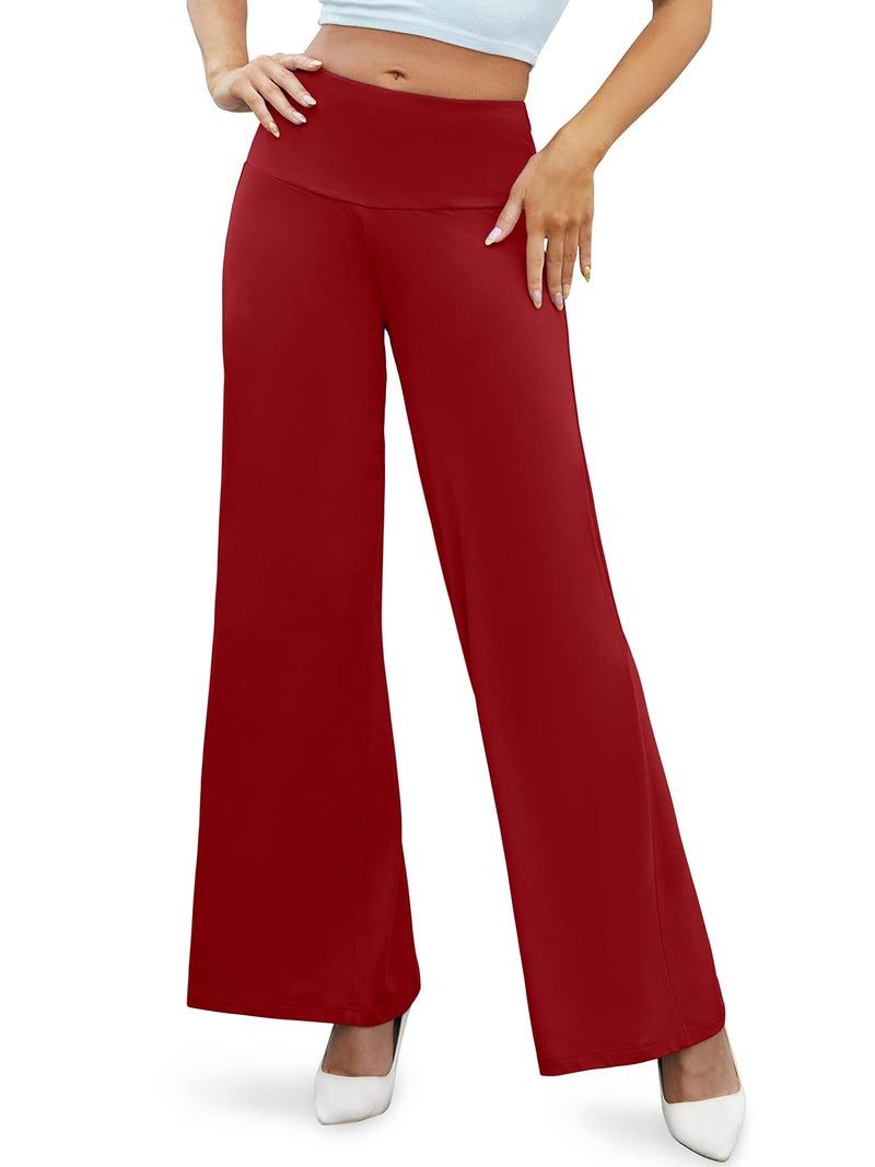 Arolina Women's Stretchy Wide Leg Palazzo Lounge Pants Casual Comfy High Waist Palazzo Pants Burgundy - Image 4