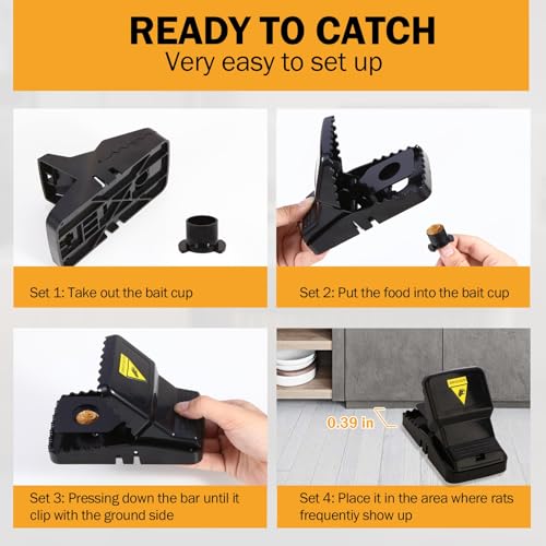 Feeke Rat Trap, Large Mouse Traps, Mouse Traps Indoor for Home, Instant Kill Traps for Mouse Rat Chipmunk, Quick Set Up and Reusable - 6 Pack, Black - Image 4