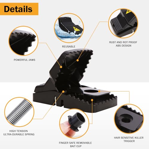 Feeke Rat Trap, Large Mouse Traps, Mouse Traps Indoor for Home, Instant Kill Traps for Mouse Rat Chipmunk, Quick Set Up and Reusable - 6 Pack, Black - Image 2