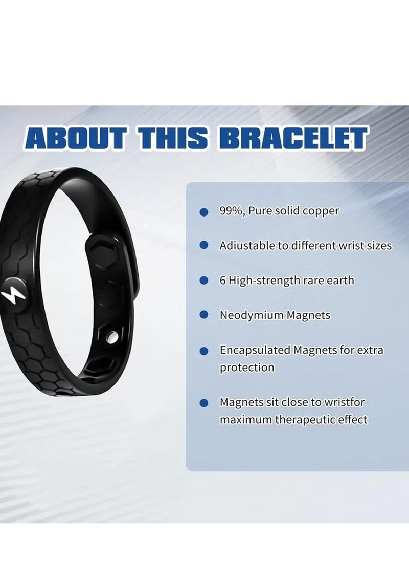 Houkea Men's Health Magnetic Bracelet - Copper Prostate Support & Circulation Enhancer (Black, Adjustable)  - Image 2