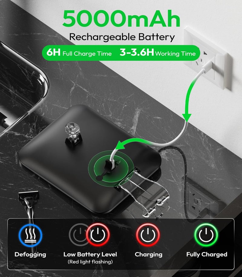 Glowtop Lighted Shower Mirror Fogless For Shaving With Light  5000Mah Heated Fogless Mirror For Shower  Detachable Razor Holder And Suction Cup For Wall  No-Drilling  Waterproof For Bathroom (Black) - Image 5