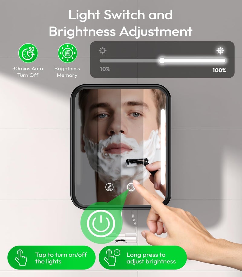 Glowtop Lighted Shower Mirror Fogless For Shaving With Light  5000Mah Heated Fogless Mirror For Shower  Detachable Razor Holder And Suction Cup For Wall  No-Drilling  Waterproof For Bathroom (Black) - Image 4