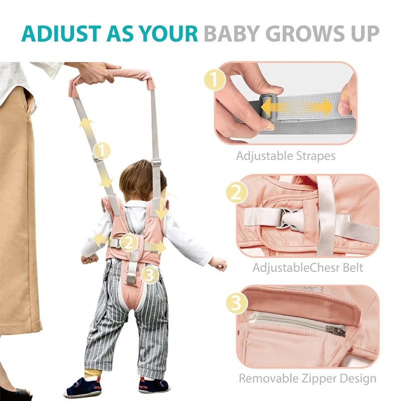 Bethbear Baby Walking Harness-Handheld Assistant Belt- Toddler Infant Walking Aid for Trainer & Support 7-24 Month Old (All Seasonr-Pink-1819) - Image 4