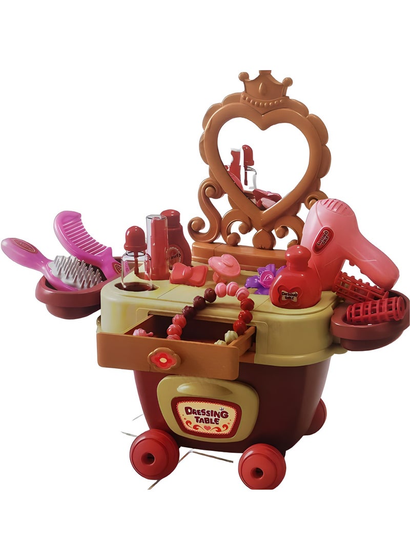MAGIC VAULT Beauty Dresser Vanity Makeup Play Set,Makeup Dressing Storage Box For Girls ,58PCS Of Beads And Accessories,Beauty And fashion Toys,Pretend And Play Makeup Set.  - Image 1