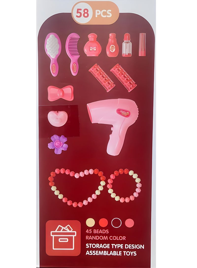 MAGIC VAULT Beauty Dresser Vanity Makeup Play Set,Makeup Dressing Storage Box For Girls ,58PCS Of Beads And Accessories,Beauty And fashion Toys,Pretend And Play Makeup Set.  - Image 2