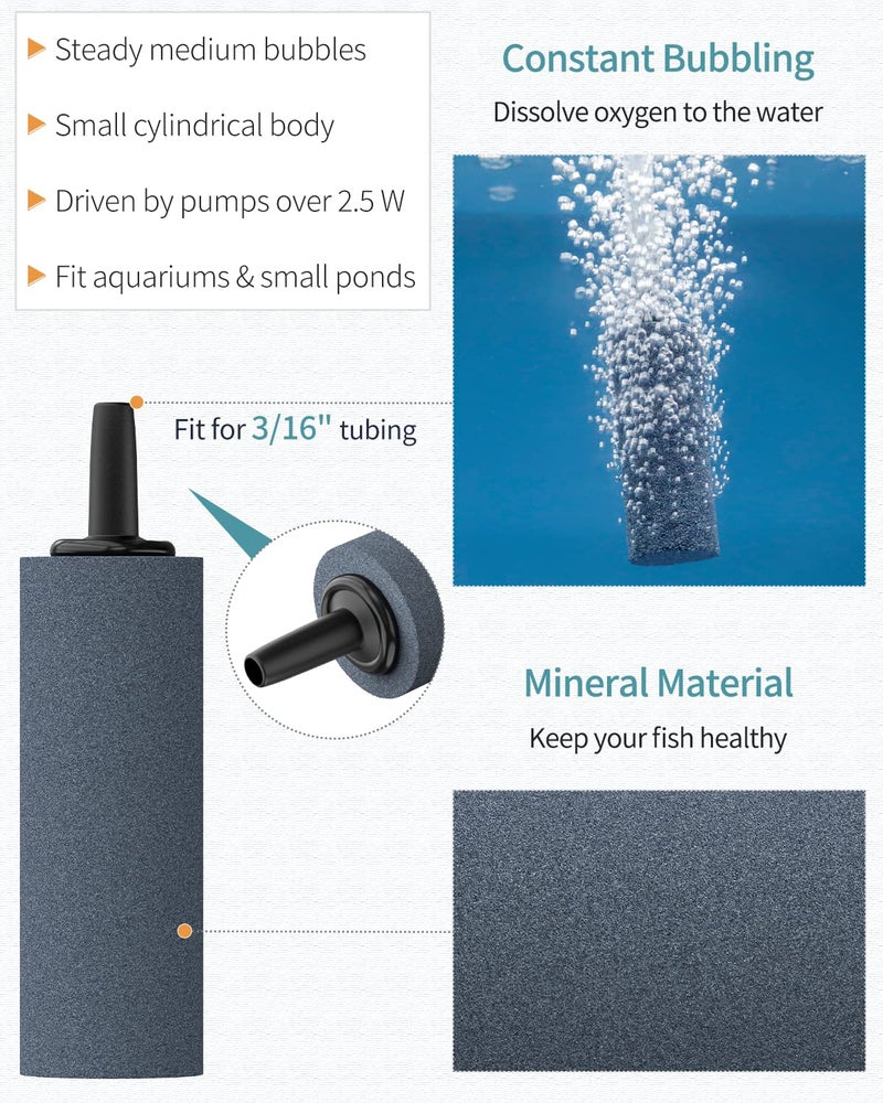 Pawfly Aquarium Air Stone Bubbler 2 Inch Cylindrical Bubble Release Tool Oxygen Diffuser for Air Pump Fish Tank Bucket Small Pond and DWC Reservoir, 10 Pack - Image 4