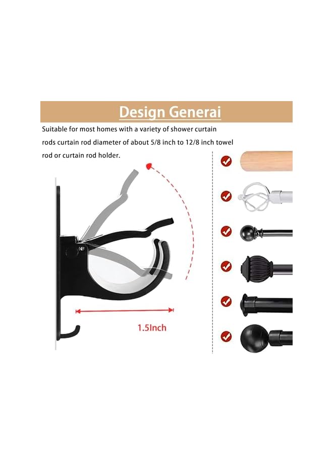 erorex Self Adhesive Curtain Rod Bracket，Universal Plastic Curtain Rod Holders，Curtains rods no Drilling Self Adhesive Curtain Rod Holders，Suitable for Kitchen, Bathroom, Room(4 Pieces, Black)  - Image 2