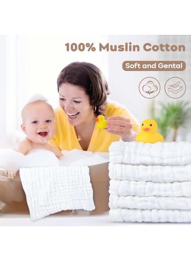 Yoofoss Muslin Baby Washcloths 100% Cotton Face Towels 10 Pack Wash Cloths for Baby 12x12in Soft and Absorbent Baby Wipes (White) - Image 3