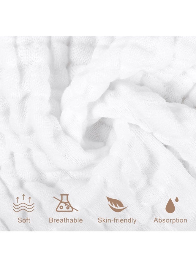 Yoofoss Muslin Baby Washcloths 100% Cotton Face Towels 10 Pack Wash Cloths for Baby 12x12in Soft and Absorbent Baby Wipes (White) - Image 2