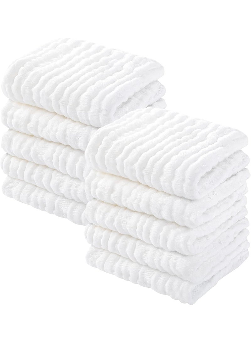 Yoofoss Muslin Baby Washcloths 100% Cotton Face Towels 10 Pack Wash Cloths for Baby 12x12in Soft and Absorbent Baby Wipes (White) - Image 1