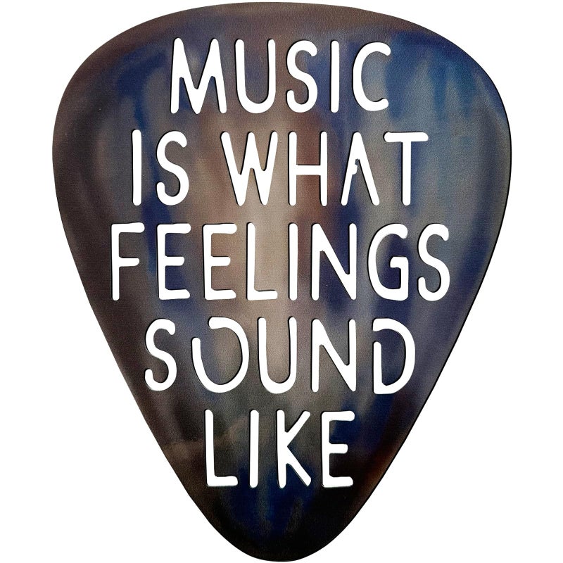 AZEZO Metal Guitar Pick DÃ©cor, 12â€™â€™x10â€™â€™ Music Wall Art, Stainless Guitar Wall Art, Featuring â€˜Music Is What Feelings Sound Likeâ€™ - Image 1