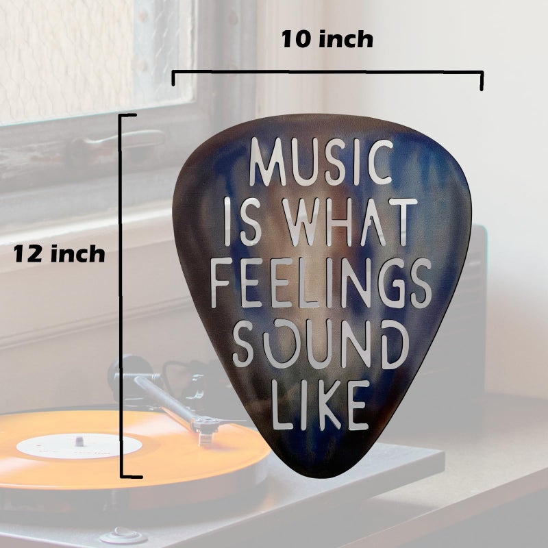 AZEZO Metal Guitar Pick DÃ©cor, 12â€™â€™x10â€™â€™ Music Wall Art, Stainless Guitar Wall Art, Featuring â€˜Music Is What Feelings Sound Likeâ€™ - Image 5