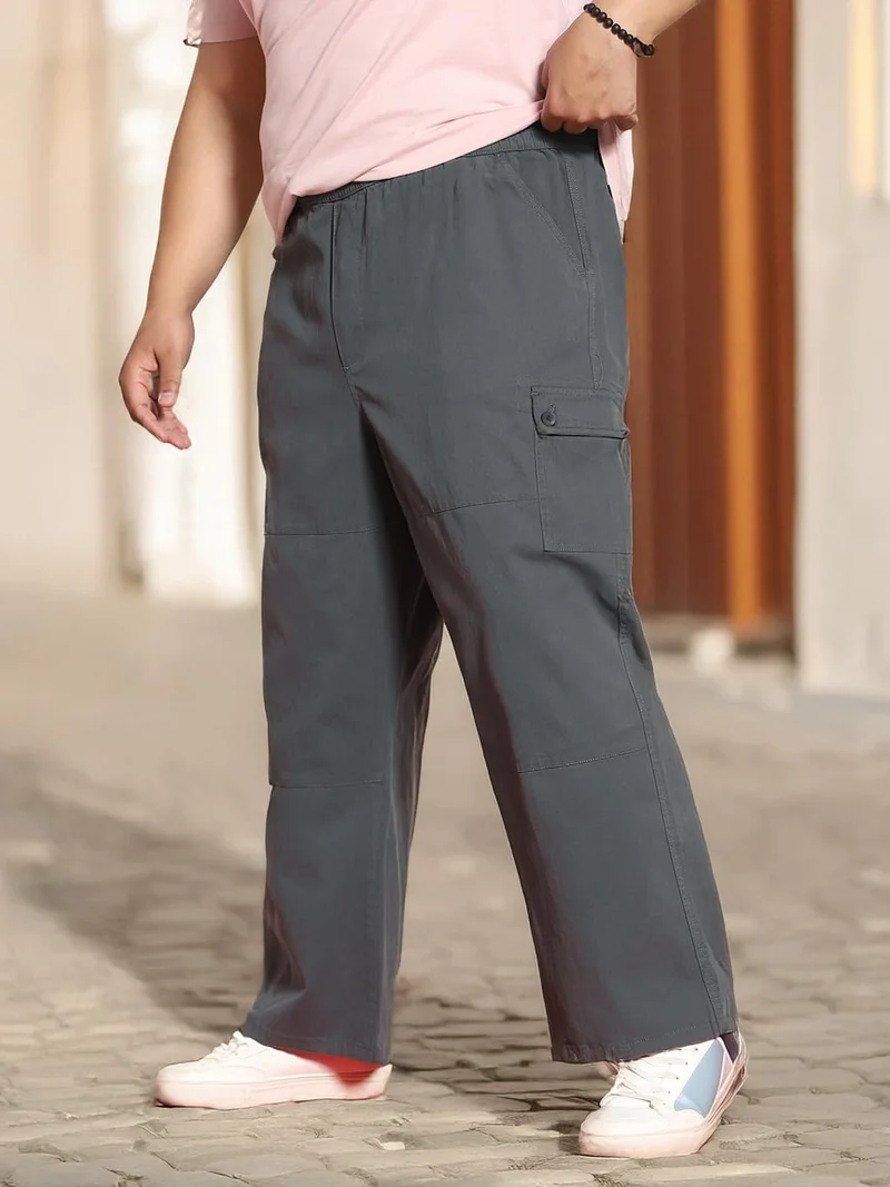 Urbano Plus Men's Steel Grey Loose Baggy Fit Cargo Jogger Chino Pant with 6 Pockets Stretchable