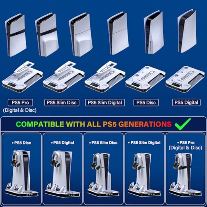 PS5 Cooling Station with Controller Charging Station for PlayStation 5 Slim, Standard, and Pro Consoles USB-C USB-A Compatible 3-Port USB Hub Dual Cooling Fans Home Office Use Black - Image 5