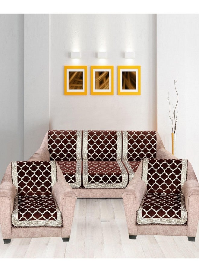 Nendle Modern Velvet Sofa Covers 3 Seater and 2 Seater Combined Sofa Seat and Back Cover|Anti-Slip Sofa Covers for Living Room (Brown, Pack of 3) - Image 1