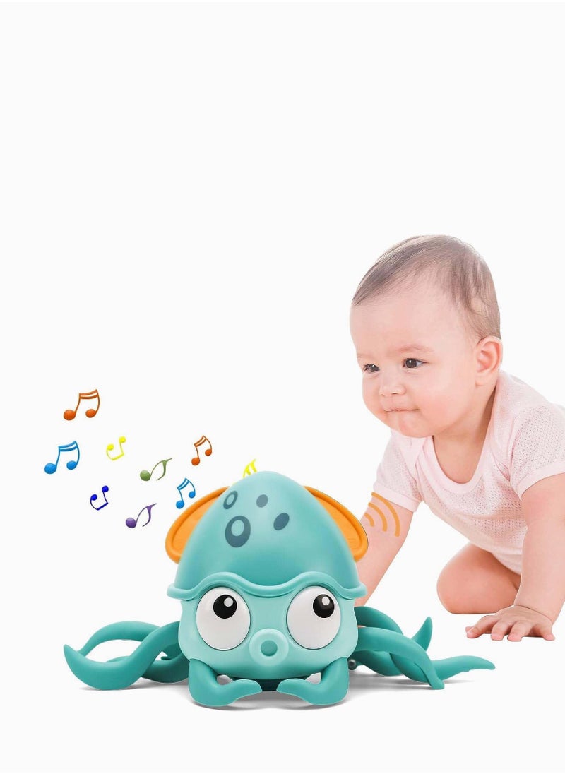 YUNSYE - Crab Toy Crawling , Interactive Tummy Time Crab Toy with Music, Lights and Obstacle Avoidance Feature, USB Rechargeable Dancing Toy for Babies Boys Girls (Light Green) - Image 1
