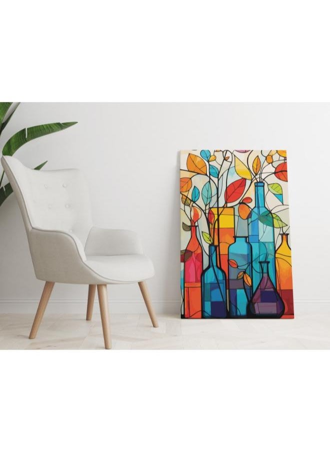 Home Gallery - Retro Bottles and Vases Colorful Printed Canvas wall art - Image 1