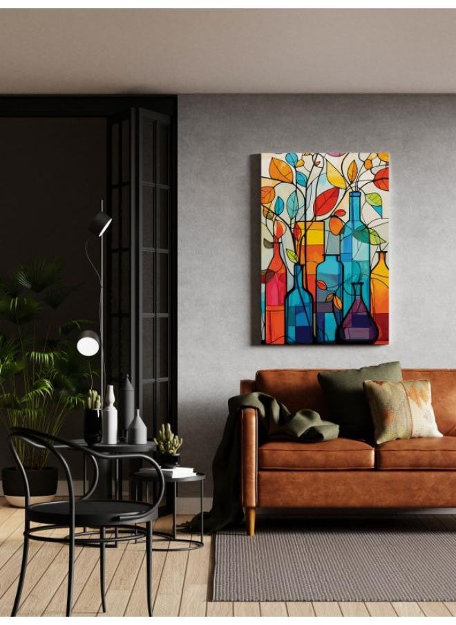 Home Gallery - Retro Bottles and Vases Colorful Printed Canvas wall art - Image 1
