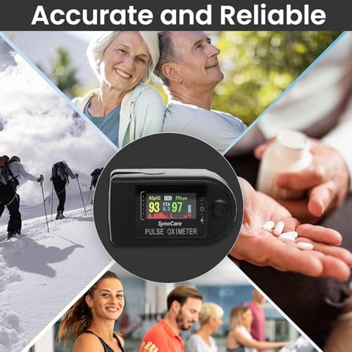 SYNOCARE Fingertip Pulse Oximeter, Blood Oxygen Saturation (SpO2) Monitor with Heart Rate Sensor & 4-Color TFT Display, Portable Oximeter for Home Use – Black (Battery Included) - Image 2