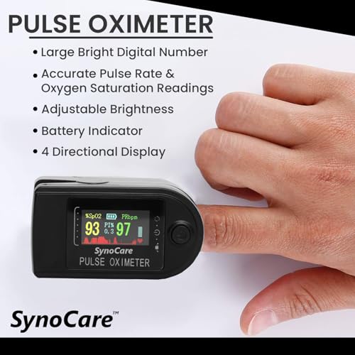 SYNOCARE Fingertip Pulse Oximeter, Blood Oxygen Saturation (SpO2) Monitor with Heart Rate Sensor & 4-Color TFT Display, Portable Oximeter for Home Use – Black (Battery Included) - Image 4