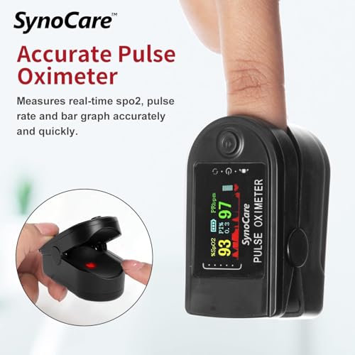 SYNOCARE Fingertip Pulse Oximeter, Blood Oxygen Saturation (SpO2) Monitor with Heart Rate Sensor & 4-Color TFT Display, Portable Oximeter for Home Use – Black (Battery Included) - Image 5