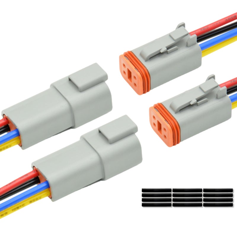 ALFOCI 2 Set 4 Pin DT Deustch Waterproof Automotive Electrical Butt Connector with 16AWG 40105 600V Wires and Heat Shrink Tubes Connectors Kit for Car Truck Boat I 4Pin Wiring 2Pair - Image 3