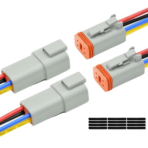 ALFOCI 2 Set 4 Pin DT Deustch Waterproof Automotive Electrical Butt Connector with 16AWG 40105 600V Wires and Heat Shrink Tubes Connectors Kit for Car Truck Boat I 4Pin Wiring 2Pair - Image 1
