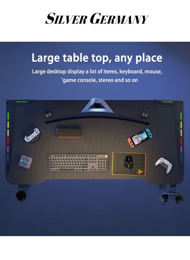 SILVER GERMANY - Computer Desk Desktop Home E-sports Table and Chair Bedroom Simple Table Workbench Desk Student Study Table Armor with RGB Light Belt - Image 1