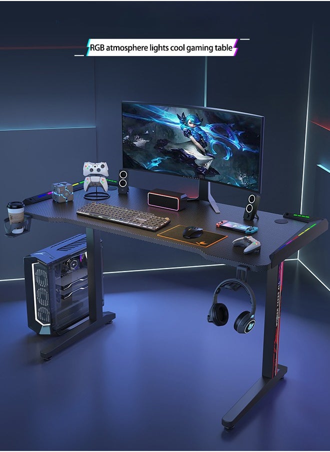 SILVER GERMANY - Computer Desk Desktop Home E-sports Table and Chair Bedroom Simple Table Workbench Desk Student Study Table Armor with RGB Light Belt - Image 1