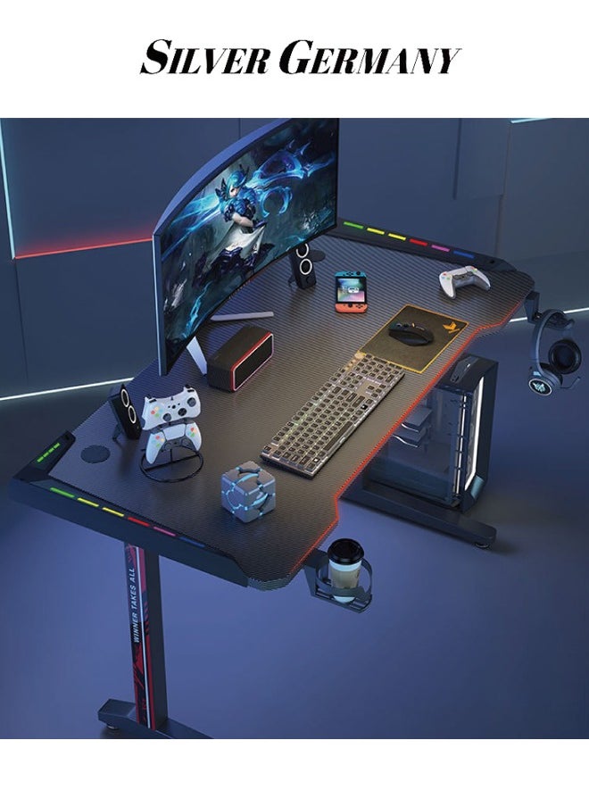 SILVER GERMANY - Computer Desk Desktop Home E-sports Table and Chair Bedroom Simple Table Workbench Desk Student Study Table Armor with RGB Light Belt - Image 1