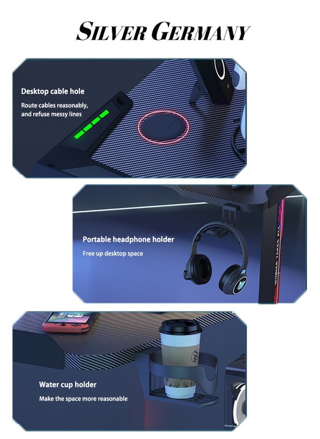 SILVER GERMANY - Computer Desk Desktop Home E-sports Table and Chair Bedroom Simple Table Workbench Desk Student Study Table Armor with RGB Light Belt - Image 1
