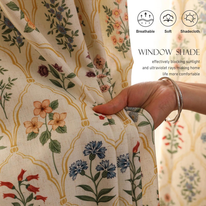ISAENNE Vintage Semi Blackout Colorful Floral Curtains,Linen Home Decor Curtain with Grommets for Bedroom Living Room Kitchen Bedroom Window,2 Panels 53 Inches Wide by 71 Inches Long -Serenity B - Image 4