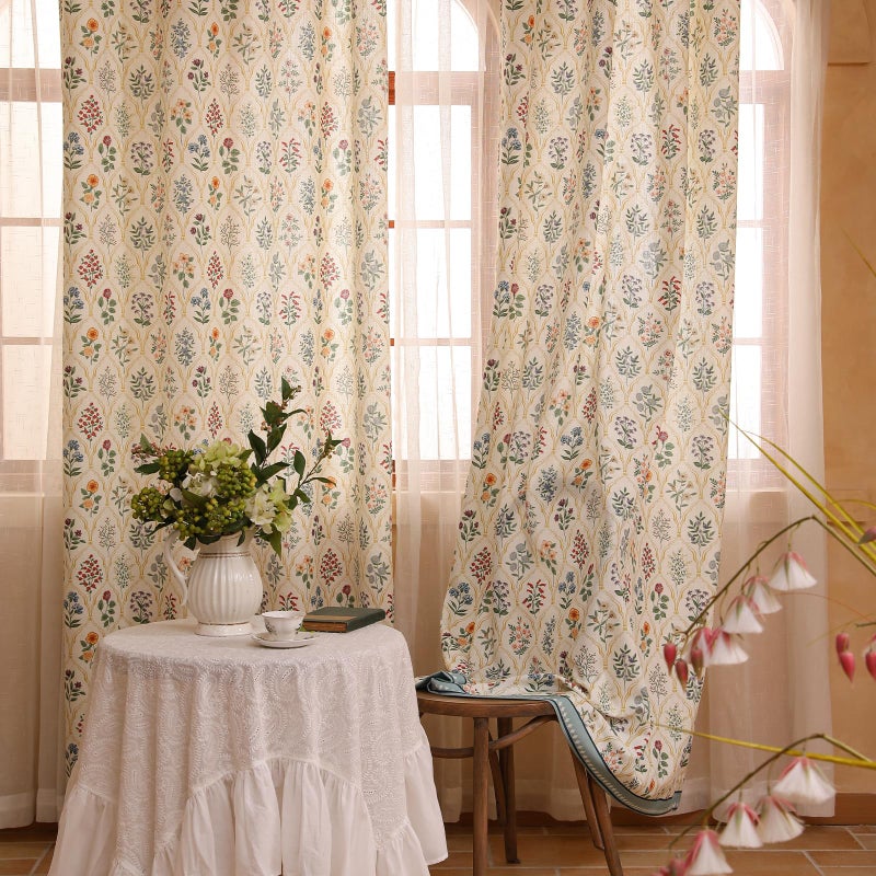 ISAENNE Vintage Semi Blackout Colorful Floral Curtains,Linen Home Decor Curtain with Grommets for Bedroom Living Room Kitchen Bedroom Window,2 Panels 53 Inches Wide by 71 Inches Long -Serenity B - Image 2