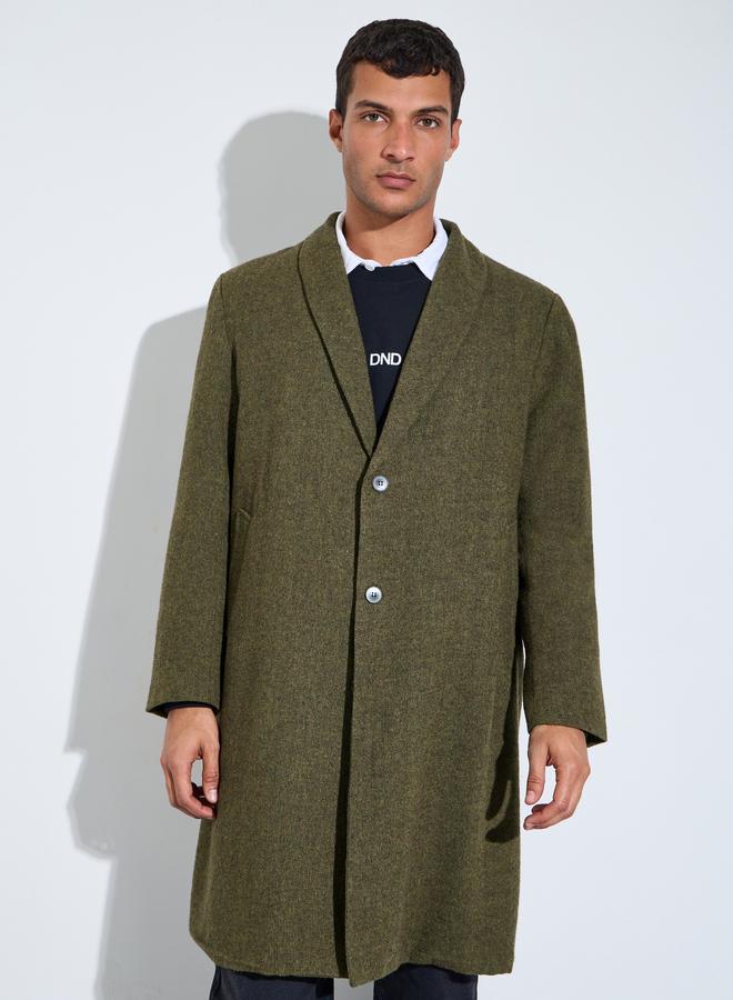 Styli Men Olive Oversized Textured Buttoned Coat - Image 3