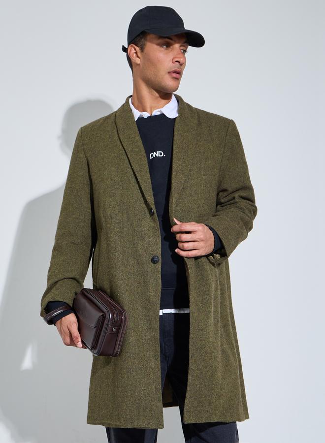 Styli Men Olive Oversized Textured Buttoned Coat - Image 1