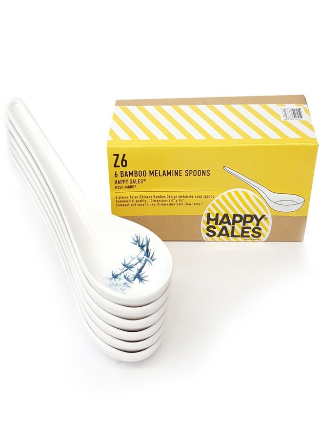 Happy Sales Melamine Soba, Rice Spoons, Asian Chinese Won Ton Soup Spoon, 6 Pack Blue Bamboo Design - Image 2