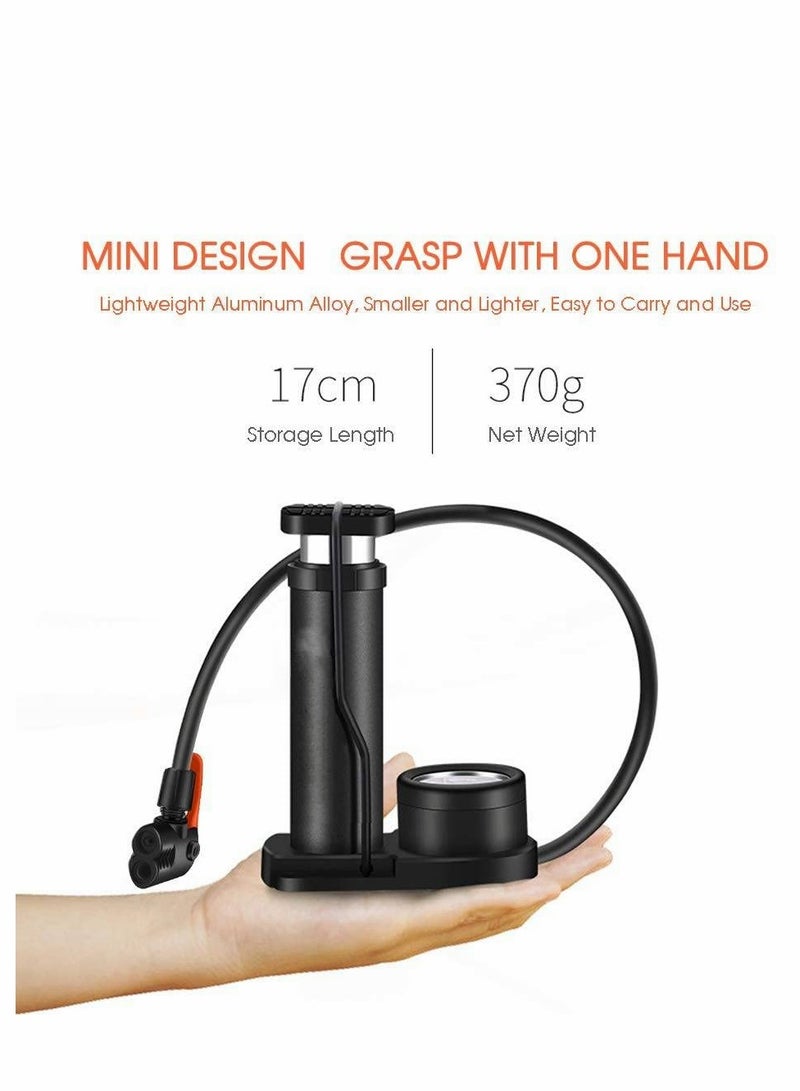 Barakah Bike Pump, Mini Portable Bicycle Foot Pump with Pressure Gauge,Bike Tire Air Pump with Gas Ball Needle for All Bike,Fits Presta & Schrader Valve - Image 3