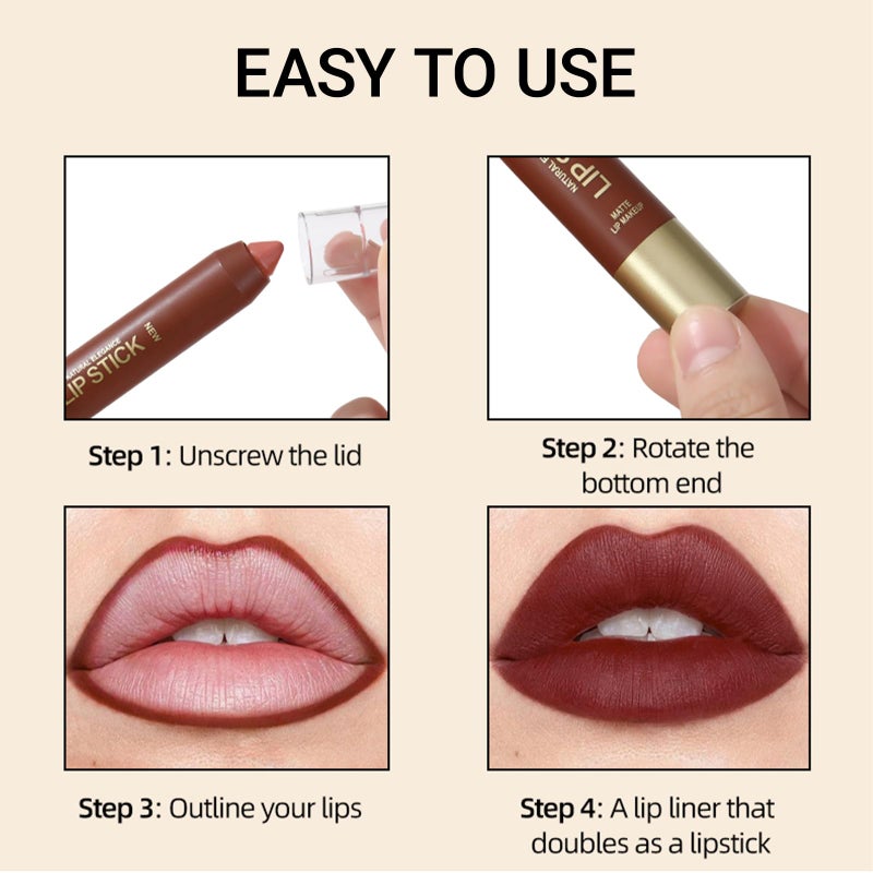 Erinde Matte Lipstick Crayon for Women, Dark Purple Brown 24 Hour Lipstick Lip Liner Pencil, Neutral Lip Stick Long Lasting Waterproof, Vegan & Cruelty-Free, 06 - Image 5