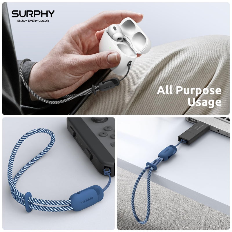 SURPHY 2 Pack Phone Lanyard for Cellphone Case, Phone Wrist Strap for Case, Cellphone Strap with 2-Color Braided, Charm Wrist Lanyard for Women, Cellphone Wrist Lanyard for Women, Black & Blue Jay - Image 5