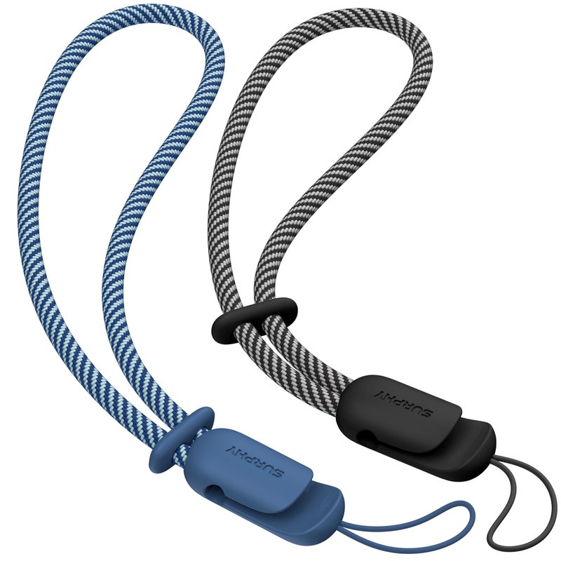 SURPHY 2 Pack Phone Lanyard for Cellphone Case, Phone Wrist Strap for Case, Cellphone Strap with 2-Color Braided, Charm Wrist Lanyard for Women, Cellphone Wrist Lanyard for Women, Black & Blue Jay - Image 1