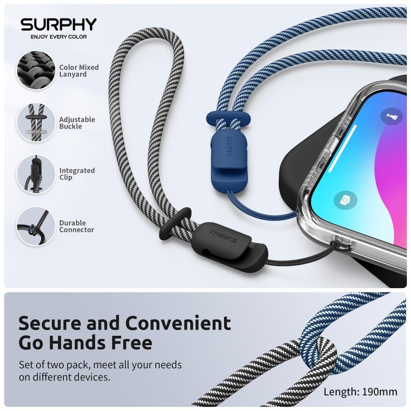 SURPHY 2 Pack Phone Lanyard for Cellphone Case, Phone Wrist Strap for Case, Cellphone Strap with 2-Color Braided, Charm Wrist Lanyard for Women, Cellphone Wrist Lanyard for Women, Black & Blue Jay - Image 2