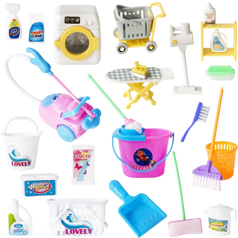 Baaxxango 25 Pieces Miniature Doll Housework Cleaning SuppliesMini Dollhouse Accessories Tools Mop DustpanBrushBroomBucketDollhouse Furniture Decoration Accessories for Dolls Pretend PlayRandom Color - Image 3