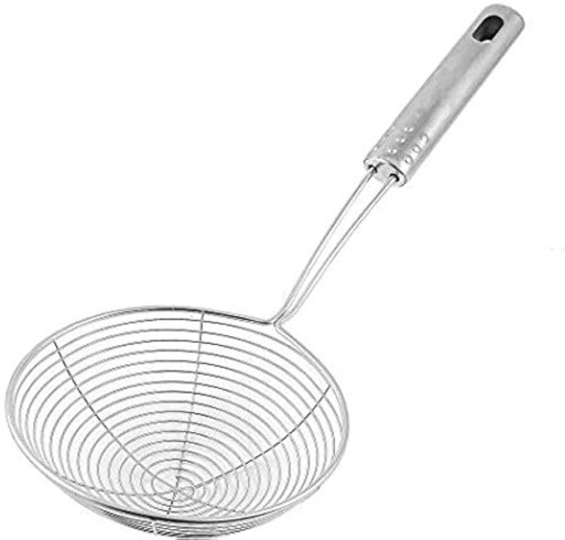 Sakoraware Stainless Steel Deep Fry Puri Jhara | Mesh Laddle Spoon | Jharni Wire Skimmer | Chips Strainer with Handle for Perfect Oil Filter | Frying Basket Channi | 16 Cm - Image 1
